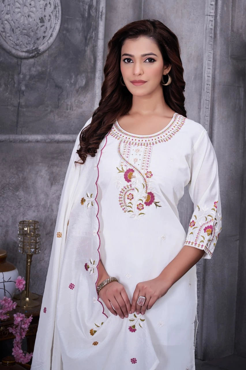 White Roman Silk Kurti Kalyanja Fashion